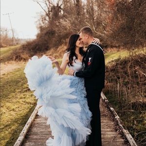 Absolutely gorgeous Blue Milla “All ruffled up gown, size M, Tags still on!!!